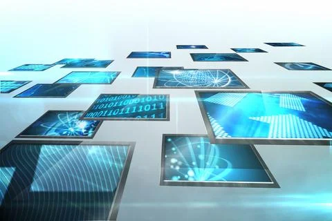 Screen collage showing computing images Stock-Fotos