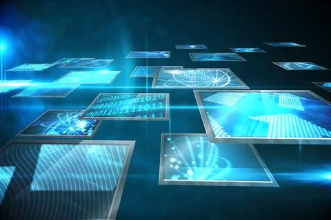 Screen collage showing computing images Stock-Fotos