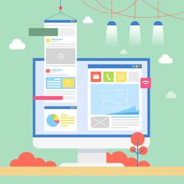 Screen of Computer and Posts Vector Illustration 库存插图