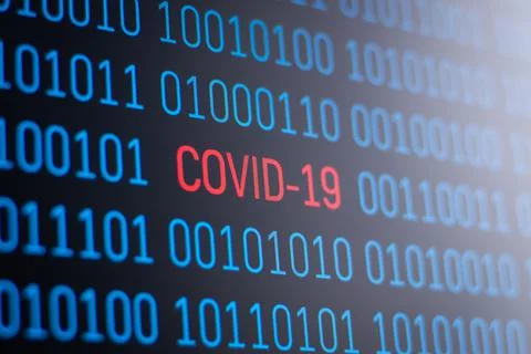 Screen of the computer with binary code of coronavirus Stock Photos