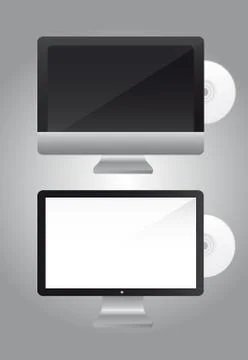 Screen computer with cd over gray background. vector Stock Illustration