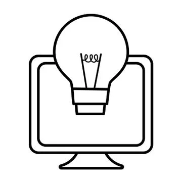 Screen computer equipment bulb idea line Stock Illustration