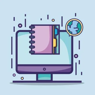 Screen computer with global planet and notebook Stockillustratie