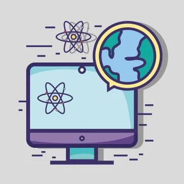 Screen computer with global planet and atom Stockillustratie