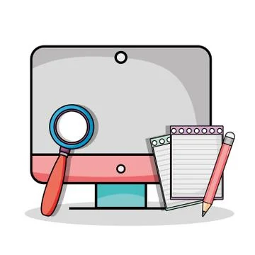 Screen computer with magnifying glass and pencil Stock-Illustration