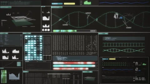 Screen content digital DNA sequencing, analysis, statistics and binary data Stock Footage 154377560