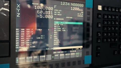 Screen with coordinates of an industrial Computer Numerical Control machine Stock Footage 311104839
