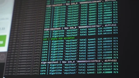 Screen with crypto code. Cryptocurrency. Green digitals. Mining Code Stock Footage 84848672