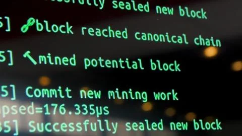 Screen with crypto code, green digitals. Programm code for mining cryptocurrency 스톡 사진
