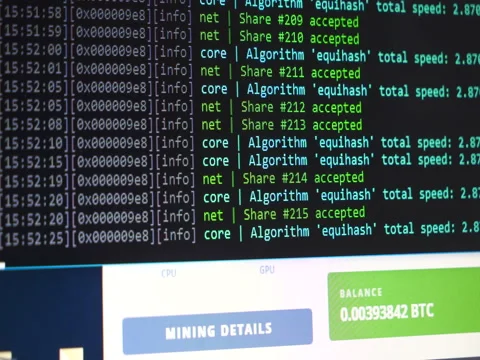 Screen with crypto code. Program code for mining cryptocurrency, mining work. Sc Stock Footage 84833757