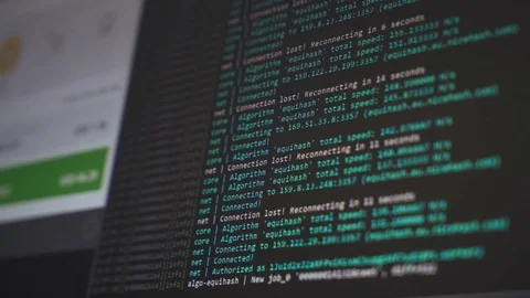 Screen with crypto code. Program code for mining cryptocurrency, mining work. Sc Stock-Footage 84848166