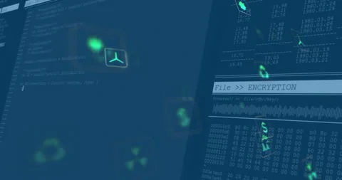 On-screen cursor clicking upload icon and activating encryption bar as floating Video stock 313509784