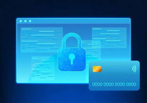 Screen with the data code, the front lock and the credit card, represents t.. 스톡 일러스트