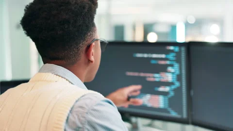 Screen, developer or man on computer for coding research, it support project or Stock Footage 297157651