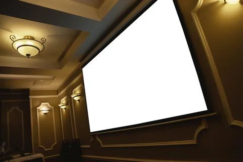 Screen display for creative design, large projection screen on beige wall Фото