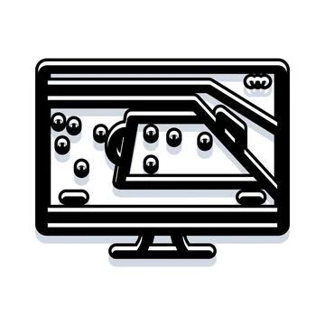 Screen displaying various objects on a platform Stockillustratie