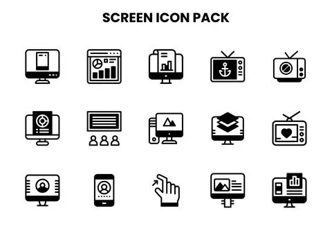 Screen DuoTone Set Icons Pack Stock Illustration