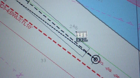 Screen of ecdis with the icon of a moving vessel on the channel Stock Footage 116883279