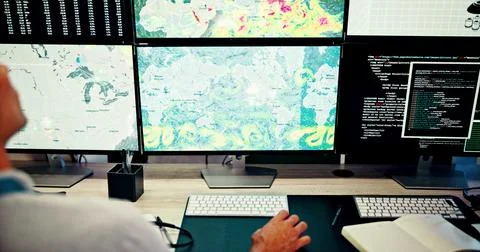 Screen, ecology and hand for map data with news, wind research or reporter 스톡 사진