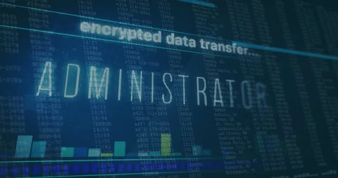 Screen fading into blue gradient triggers interface animating encrypted data Stock Footage 313328670