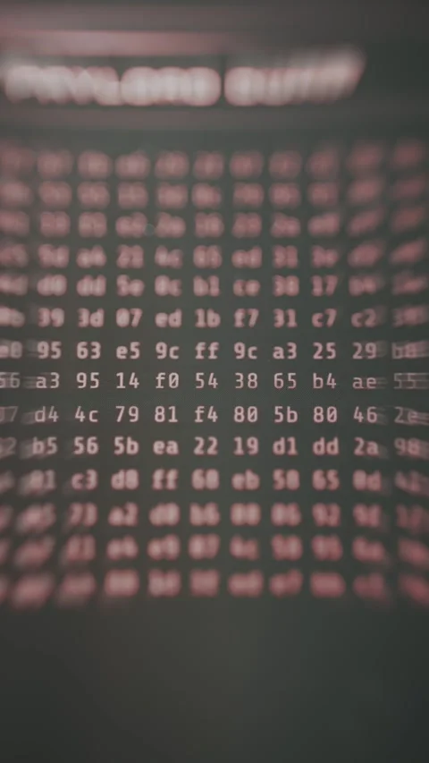 Screen filled with hex code representing encrypted or raw system data Stock Footage 335462705