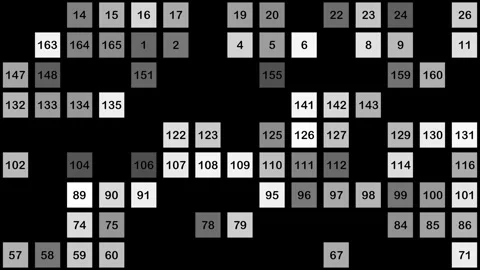 Screen fills with square blocks of variable pattern computing numbers Stock Footage 321283590