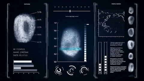 Screen finger print scanning, interface people search fingerprints Dark blue Stock Footage 83613673
