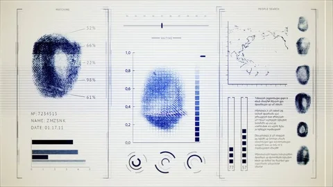 Screen finger print scanning, interface search fingerprints people Old noisy Stock Footage 84495175