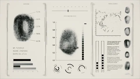 Screen fingerprint scanning, interface search finger prints people, Gray color Stock Footage