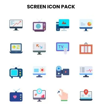 Screen Flat Design Icons Pack Stock Illustration