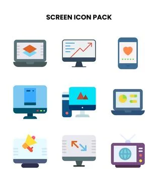 Screen Flat Graphics Icons Pack Stock Illustration