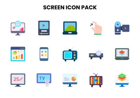 Screen Flat Icons Pack Illustrazione stock