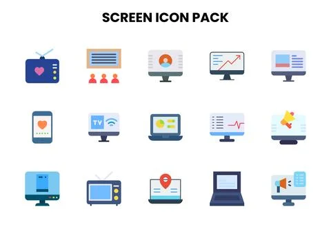 Screen Flat Icons Pack Stock Illustration