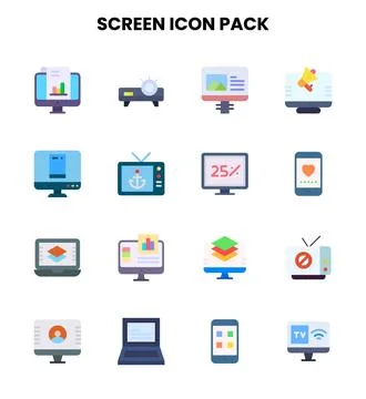 Screen Flat Scalable Icons Pack Stock Illustration