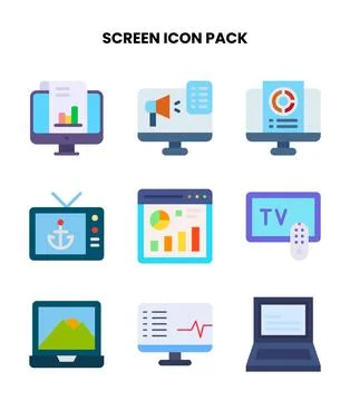 Screen Flat Scalable Icons Pack Illustrazione stock