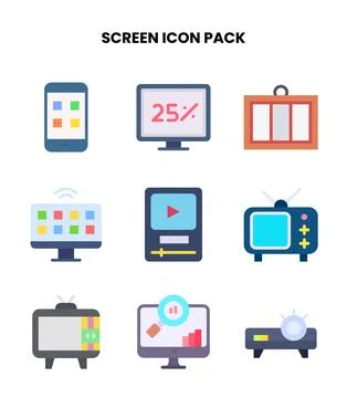 Screen Flat Scalable Icons Pack Illustrazione stock