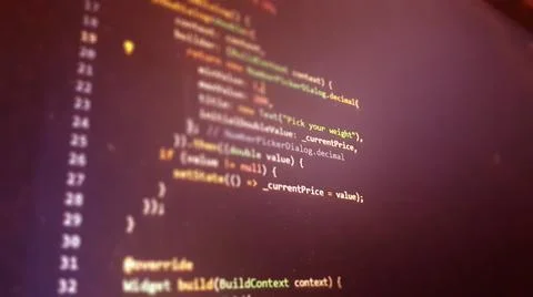 Screen of flutter application developing code. Lines of code on computer scre Foto stock