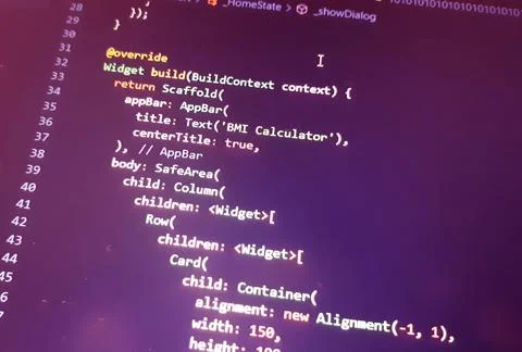 Screen of flutter application developing code. Lines of code on computer scre 写真素材