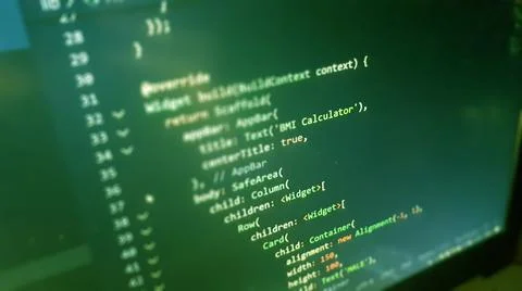 Screen of flutter application developing code. Lines of code on computer scre Stock Photos