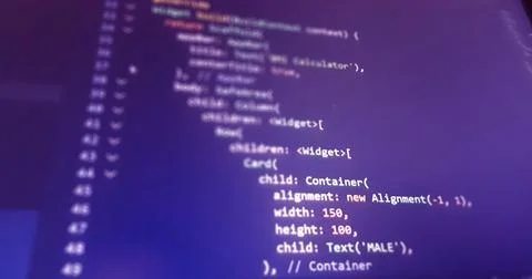Screen of flutter application developing code. Lines of code on computer scre 写真素材