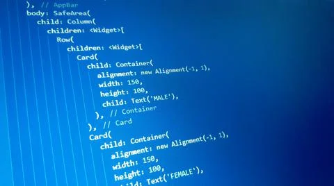 Screen of flutter application developing code. Lines of code on computer scre Stock Photos