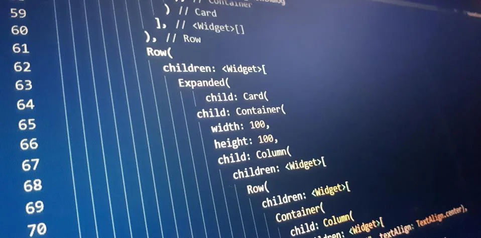 Screen of flutter application developing code. Lines of code on computer scre Stock Photos