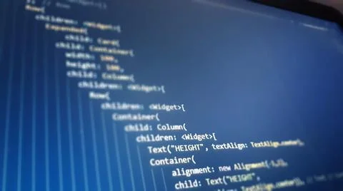 Screen of flutter application developing code. Lines of code on computer scre Stock-Fotos