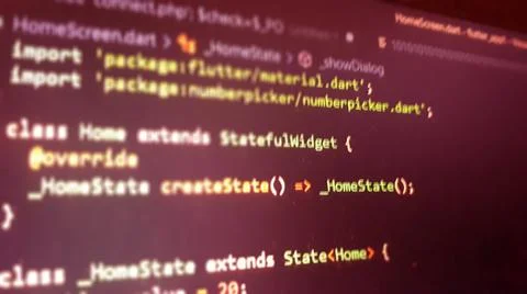 Screen of flutter application developing code. Lines of code on computer scre Stock Photos