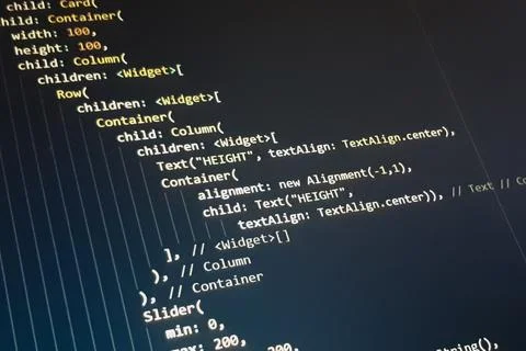 Screen of flutter application developing code. Lines of code on computer scre Stock Photos