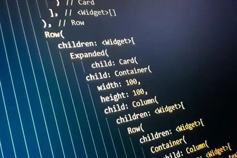 Screen of flutter application developing code. Lines of code on computer scre Stock Photos