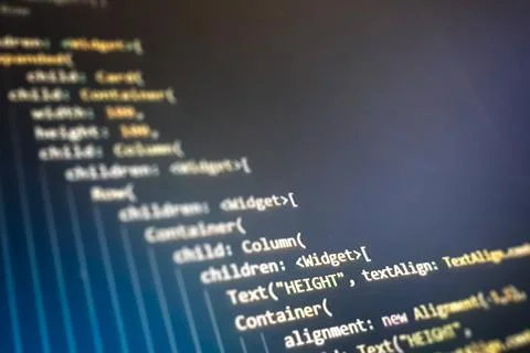 Screen of flutter application developing code. Lines of code on computer scre Stock Photos