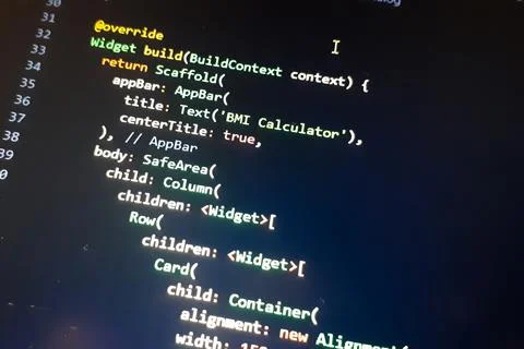 Screen of flutter application developing code. Lines of code on computer scre Stock Photos