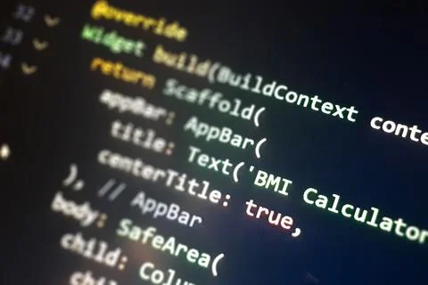 Screen of flutter application developing code. Lines of code on computer scre Stock Photos