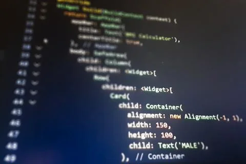 Screen of flutter application developing code. Lines of code on computer scre Stock Photos